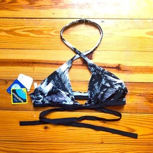 Fabletics Black White Tropical Wrap Bikini, NWT XL